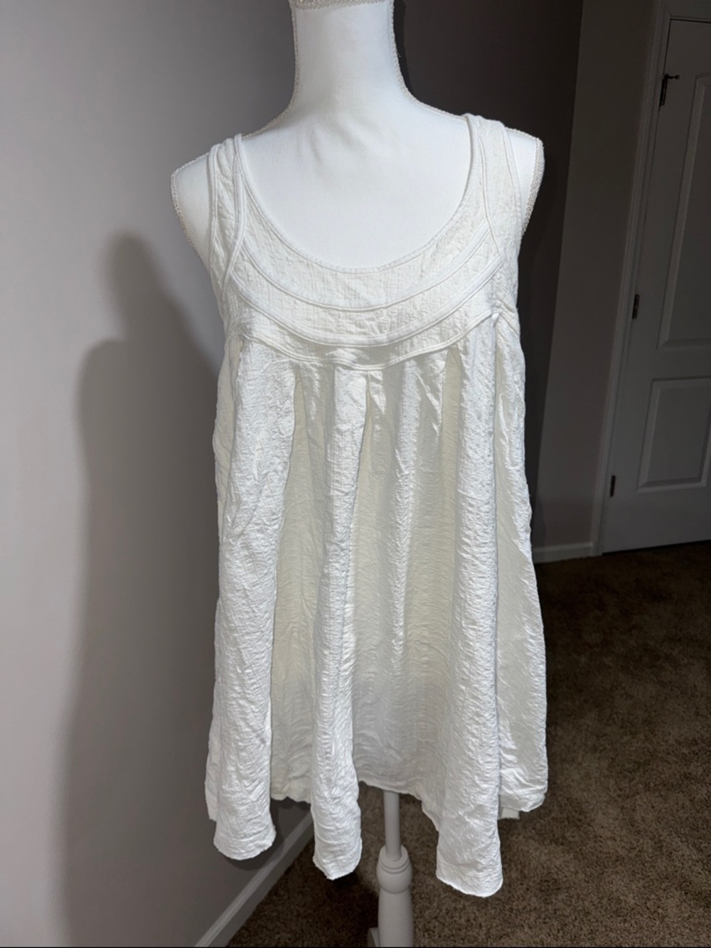 Free People White Textured Scoop-Neck Tank Tunic